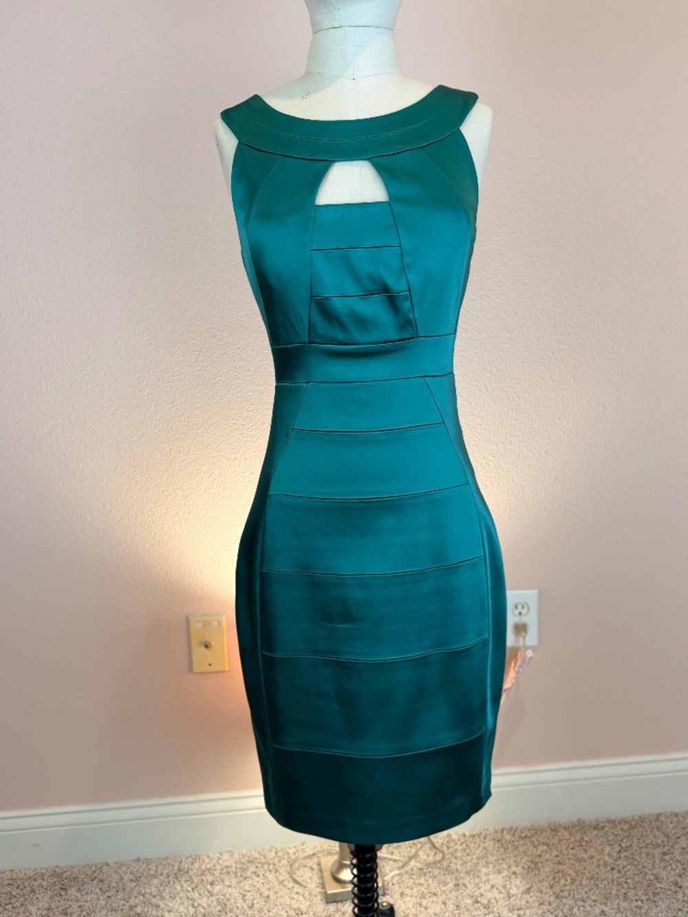 JAX Emerald Green Satin Cutout Bandage Sheath Dress 2